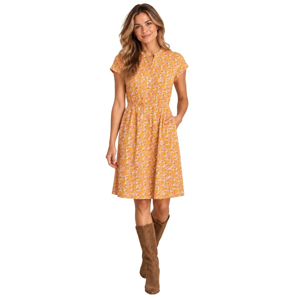 NWT Boden Yellow Pink Pineapple Print Cotton Modal Jersey Dress US 8R D0259